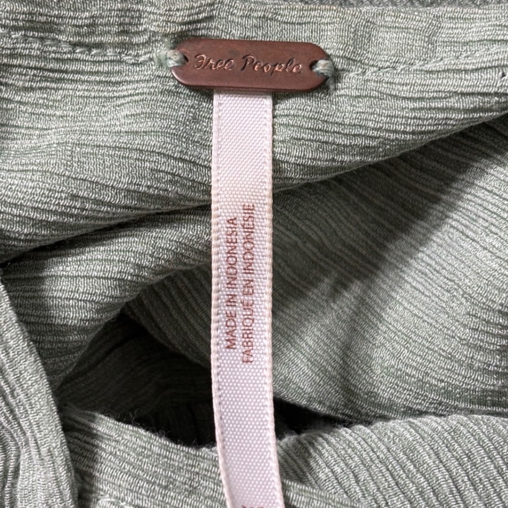 Free People Sage Green Textured Surplice Wrap V-Neck High-Low Blouse Top - Picture 3 of 10